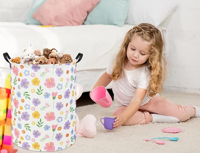 Flower Kids Laundry Basket Baby Hamper Toy Storage Bin for Boys Room Decor Baby Nursery Hamper Gift Baskets for Bedroom Bathroom(Flower)