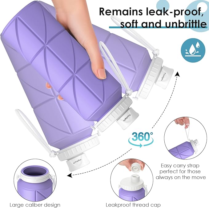 Collapsible Water Bottle Foldable Silicone Travel Water Bottle Leakproof Flexible BPA Free Portable,Folding Water Bottle Lightweight for Camping, Hiking,Sports Water Bottles Travel 23oz