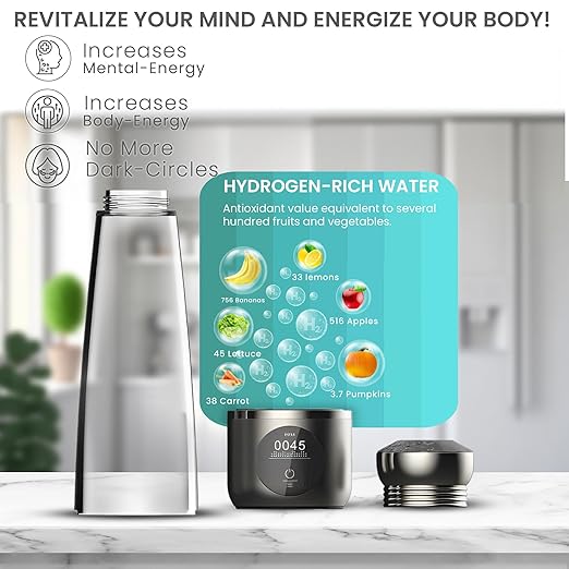Premium Hydrogen Water Bottle-290ML Hydrogen Water Bottle Generator with OLED Display and USB Charging Cable with Beautiful Gift Box-3000+ PPB Hydrogen Water Concentration-Hydro Health for Everyone