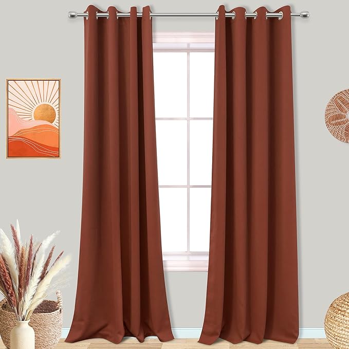 Mrs.Naturall Black Out Curtains 96 Inch Long for Living Room,Room Darkening Keep Heat Out Blackout Boho Curtain Drapes 96 Inches Long 2 Panels,Terracotta Rust