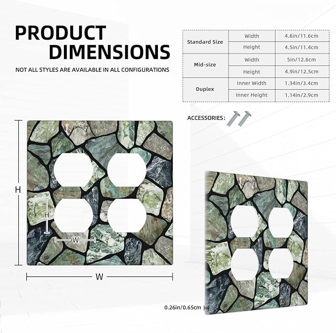 Green Stone Texture Double Outlet Switch Wall Plate Cover Decorative 2-Gang for Electrical Room Bathroom Bedroom Home Kitchen Two Receptacle Polycarbonate Power Gear 4.5" x 2.76"