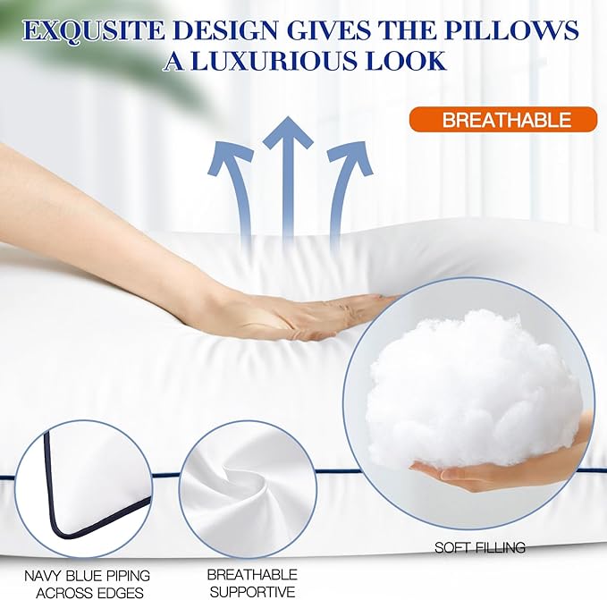 OTOSTAR Bed Pillows for Sleeping 4 Pack Standard Size Cooling Pillows Luxury Sleeping Pillow 3D Microfiber Filling Breathable Cover Soft Hotel Collection Pillows for Back Side or Stomach Sleepers