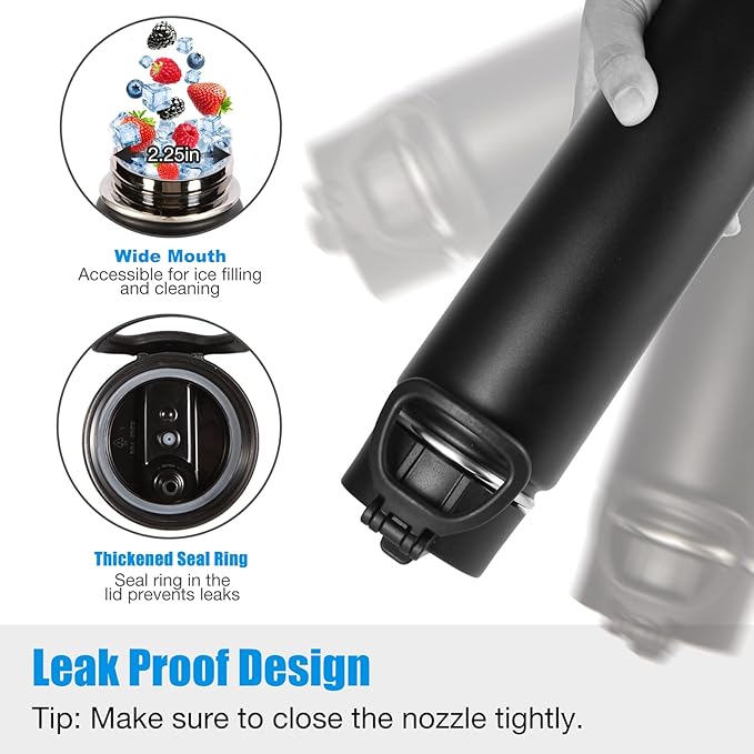 Volhoply 24oz Insulated Water Bottle With Straw Bulk 3 Pack,Metal Wide Mouth Water Bottles With Handle Lid Keep Cold,Reusable Double Wall Thermos,Powder Coated Sport Bottle For Holder(Mix,3 Count)