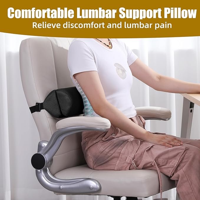 MABOZOO Foldable Lumbar Roll Pillow, Mesh 2 Semi-Circular Back Support Cushion with Adjustable Strap, Portable Cervical Cushion Support Pillow Leg Pillow for Head, Neck Back and Legs(Black)