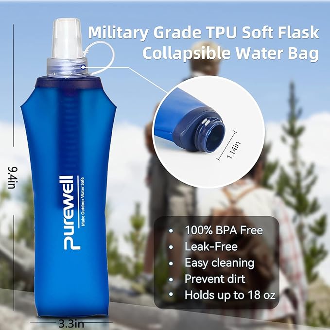 Water Bottle Filter Container BPA Free Outdoor Filtered Water Bag for Sport Camping and Hiking