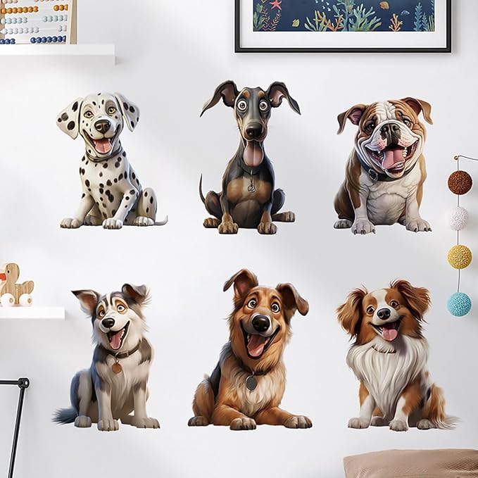 3D Dog Wall Stickers Peel and Stick Pet Wall Decals Cute Animal Nursery Wall Decor Baby Kids Bedroom Art Decoration