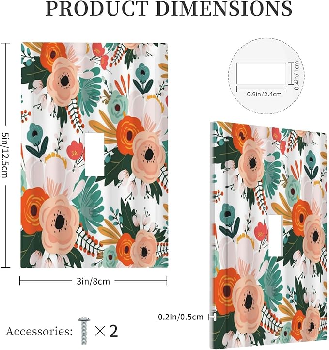 Rustic Floral Boho Colorful Flower 1 Gang Light Switch Covers Single Toggle Wall Plate Decorative Switchcover Electrical Switchplate for Farmhouse Bathroom Bedroom Kitchen Decor