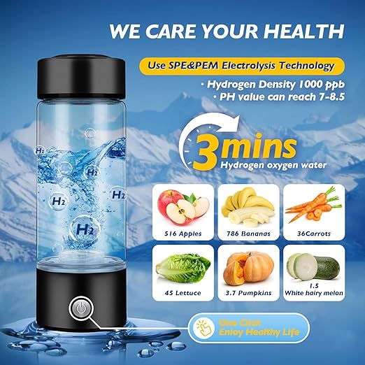 Hydrogen Water Bottle - Rechargeable High Concentration Hydrogen Generator, Portable Design, Food-Grade Materials, Easy to Use and Clean, 420ml