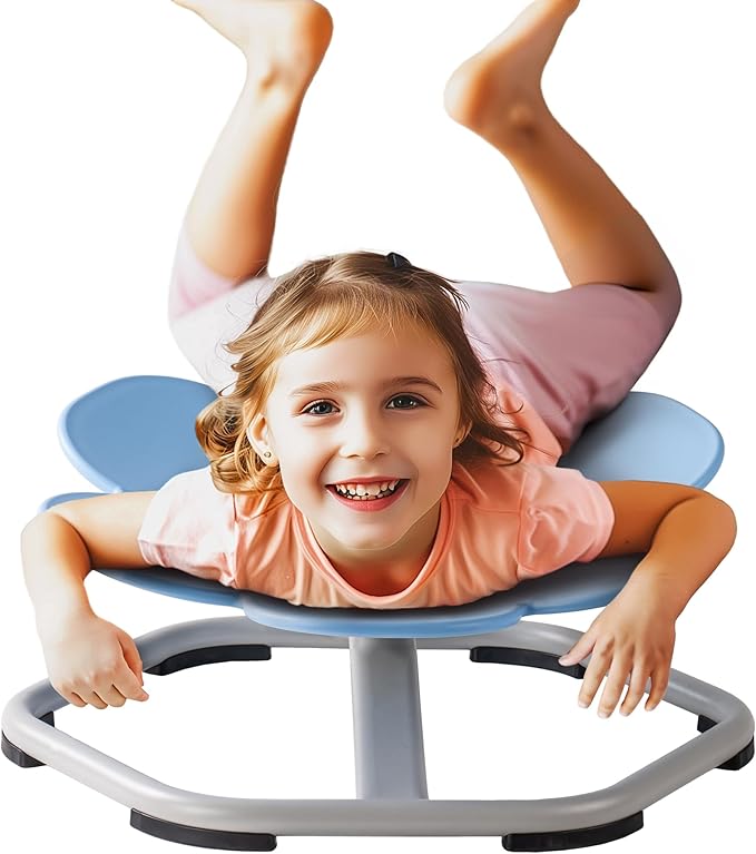 ROBUD Kids Sensory Swivel Chair, Autism Kids Swivel Chair with Non-Slip Design, Training Body Coordination, Flower Shape Wobble Chair, No Assembly, Blue