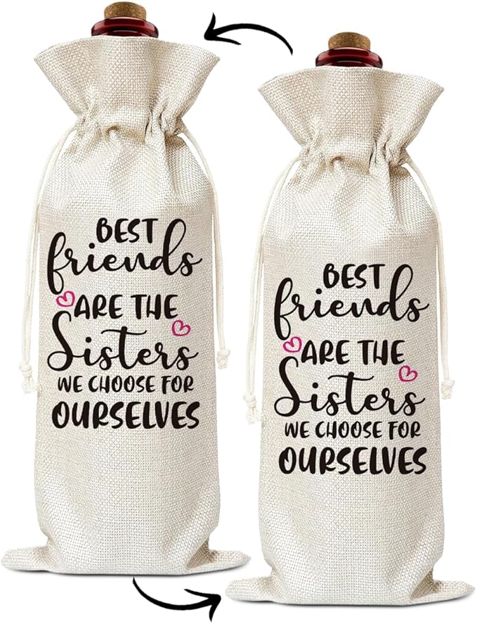 Burlap Wine Bags Gift for Woman Friend Bestie BFF, Reusable Wine Gift Bags with Drawstrings for Wedding Birthday Housewarming Thanksgiving Christmas Appreciation Party Home Storage - 07
