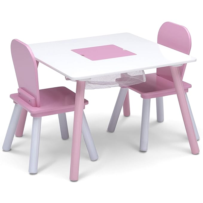 Delta Children 4-Piece Toddler Playroom Set, Pink/White