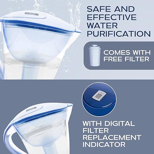 Purified Clean Crystal-Clear Water Filter Pitcher: Experience Enhanced Extraordinary Refreshing Hydration, Enjoying Convenience, Efficient and Quality You Deserve (Blue - 3.8 LTS)