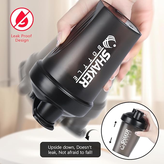 Shaker Bottle, 400ml Small Protein Shaker Cup with Mixing Ball for Smooth blending, Leak-Proof GYM Workout Water Bottles for protein Shake，Bpa Free (13oz / Black)