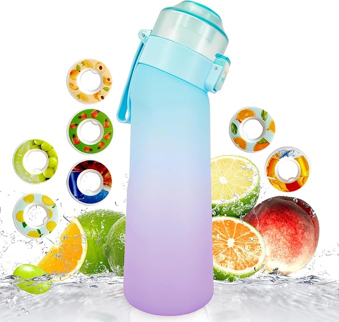 Air Water Bottle,650ML Scent Water Cup with 7 Flavour Pods,Leak Proof Sports Water Cup with Straw Suitable for Outdoor Sports,Kids Gifts (Blue Purple)
