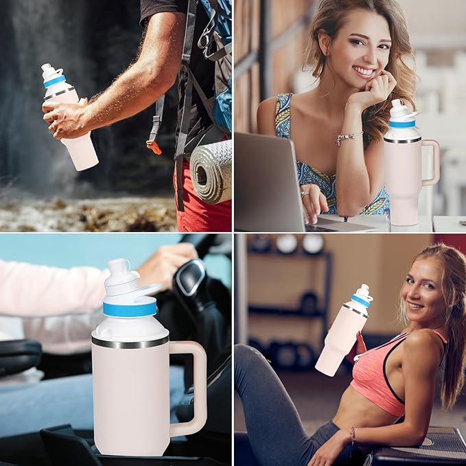 Water Bottle Adapter for Stanley 40oz Quencher Tumbler to Cirkul, Lid Cap Converter Accessories, BPA Free Plastic, Food Grade Silicone Gasket Leakproof (White-2Pcs)