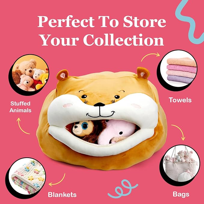 Lilly's Love - Stuffed Animal Bean Bag Storage Chair | Washable, Stuffable Zipper Beanbag Cover for Organizing Kids Plush Toys | for Boys and Girls (Hamster, 23x14)