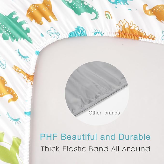 PHF Soft Bassinet Sheet Set, 2 Pack Silky Comfy Breathable Cradle Sheets for Baby Boys Girls, Univeral Fit for Most Oval Rectangle Cradle and Bassinet Mattress/Pad, Dinosaur