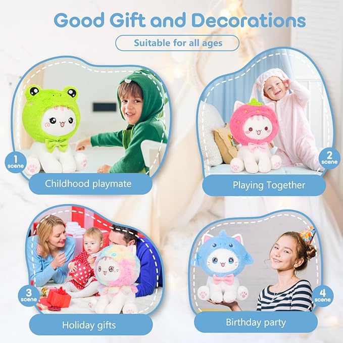 Cute Shark Cat Plush Toy 10" Kawaii Kitten Stuffed Animal, Cat Shark Plushie Pillow Gift for Kids