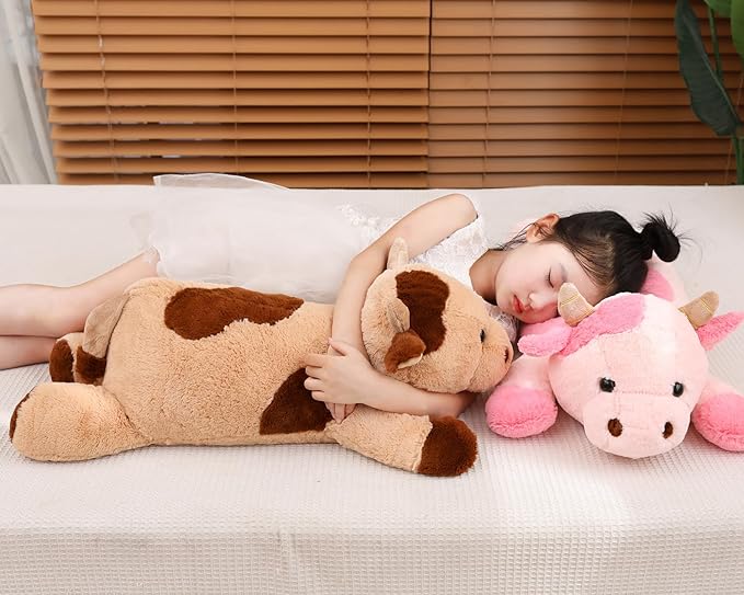 25.6 inch 5 lbs Cow Weighted Stuffed Animals, Large Weighted Plush Animal, Cute Plush Toy Pillow, Soft Kawaii Plushie Gifts for Adults, Kids, Boys and Girls