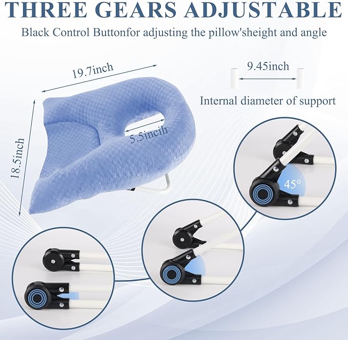 Newly Upgraded Face Down Pillow After Eye Surgery, Prone Pillow with Arm Hole for Face Down Sleeping, Retina and Vitrectomy Lying Pillow, Post Eye Surgery Recovery (Light Blue)