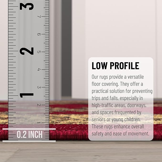 Ottomanson Machine Washable Trellis Design Non-Slip Rubberback 2x7 Modern Runner Rug for Hallway, Kitchen, Living Room, Bedroom, 1'10" x 7', Red Trellis