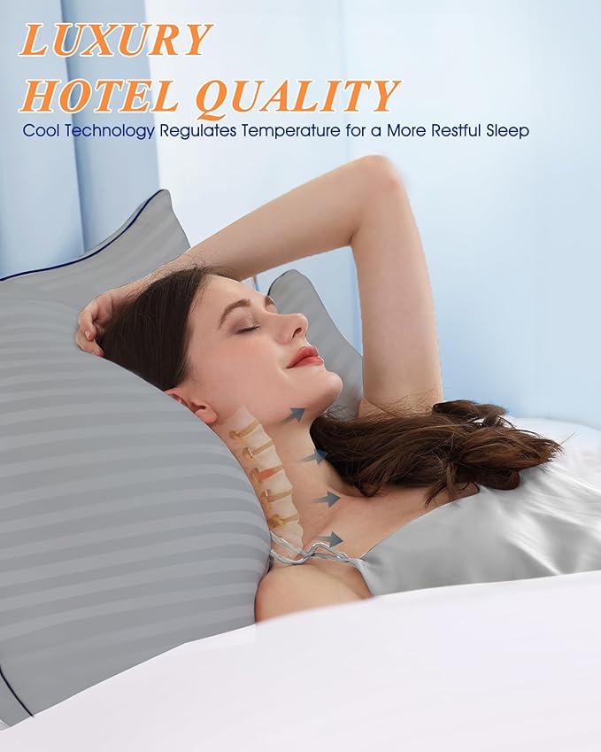 Bed Pillows for Sleeping King Size, Set of 2- Cooling, Luxury Hotel Quality with Premium Soft Down Alternative Filling for Back, Stomach or Side Sleepers, Light Grey