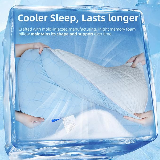 inight Cooling Pillow, Cooling Gel Memory Foam Pillows, Cooling Pillow for Hot Sleepers, Back Sleepers & Side Sleepers Pillow, Bed Pillows for Sleeping, Oeko-TEX & CertiPUR-US, Standard Size