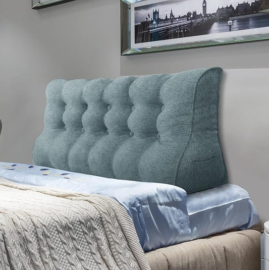 Daneey Multifunctional Headboard Pillow Queen Heighten Headboard Wedge Pillow Bolster Pillow for Bed Reading Pillow Adult Back Pillow for Sitting in Bed Wedge Pillow Headboard, Washable Gray Cover