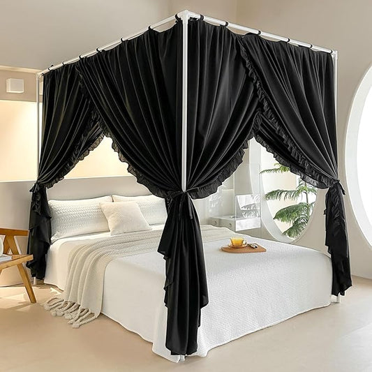 AIKASY Princess Canopy Bed Curtains with Top Ties - Windproof & Lightproof for Girls' Adult Bedroom Decor | Bed Canopy Drapes (Full,Black)