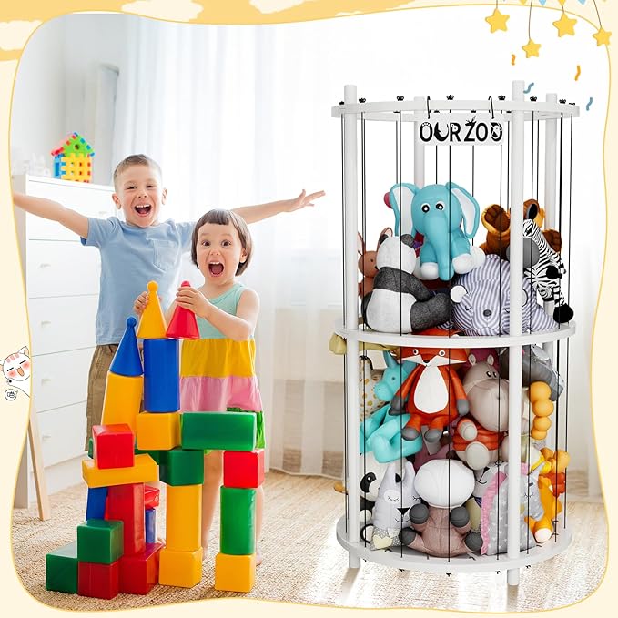 Wood Stuffed Animal Zoo Storage Cage, Extra Large Stuffed Animals Storage Bin Display, for Kids Room, Playroom, Plushies, Stuffy, Plush Toy, Stuff Animal Jail Basket, Toys Organizer Holder