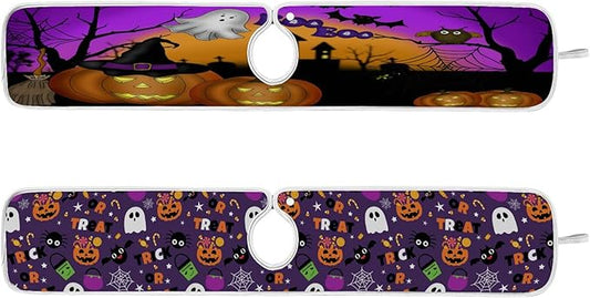 Happy Halloween Purple Faucet Sink Mat for Kitchen 2 Pack Spooky Ghost Pumpkin Bat Witch Bathroom Drying Mat Absorbent Splash Water Catcher Mats Microfiber Cloth Drip Protector Splash Pad 30x5 Inches