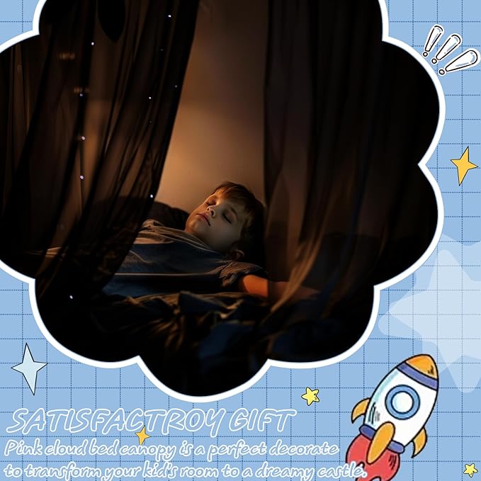 Hvqic Black Canopy Bed Curtains - 4 Corner Post Bed Curtains Twin Bed Curtains Lightproof Drapes Bed Canopy for Adults & Girls Bedroom Decoration(Twin,Black-Planet)