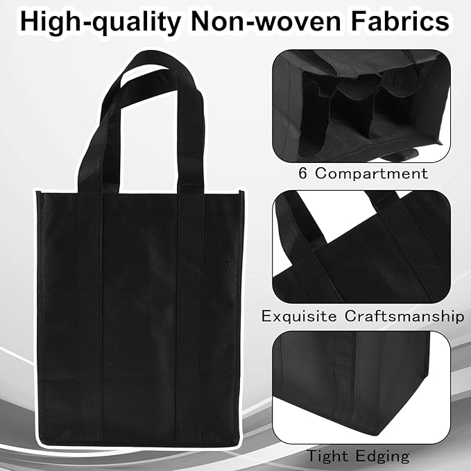 Bottle Bag, Bottle Carrier Bag with 6 Compartments Dividers for Bottles, Reusable Wine Bottle Holder Bag with carry handle for Picnic, Travel, Shopping, Fishing, Party