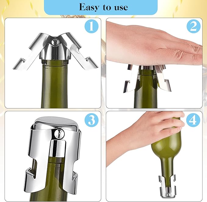 Tessco 18 Pcs Stainless Steel Champagne Stopper Reusable Bottle Sealer Wine Corker Champagne Cork Stopper with a Built in Sealing Plug Compact Champagne Saver Plug for Cava Prosecco (Silver)