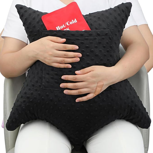 Star Hysterectomy Pillow Abdominal Recovery Pillows for C-Section Tummy Tuck Lumpectomy Myomectomy Belly Surgery Must Haves Shock Absorbing Cough Cushion Patients Gifts Minky Dot Black