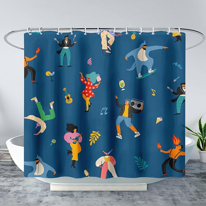 AILONEN Graffiti Cartoon Figure Music Shower Curtain,Hip Hop Graffiti Figure Music Art Bath Curtain Minimalist Bathroom Curtain 48" W*72" H Polyester Waterproof Bathroom Curtain with 12 Hooks