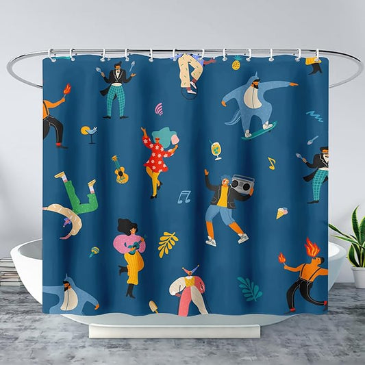 AILONEN Graffiti Cartoon Figure Music Shower Curtain,Hip Hop Graffiti Figure Music Art Bath Curtain Minimalist Bathroom Curtain 72" W*78" H Polyester Waterproof Bathroom Curtain with 12 Hooks