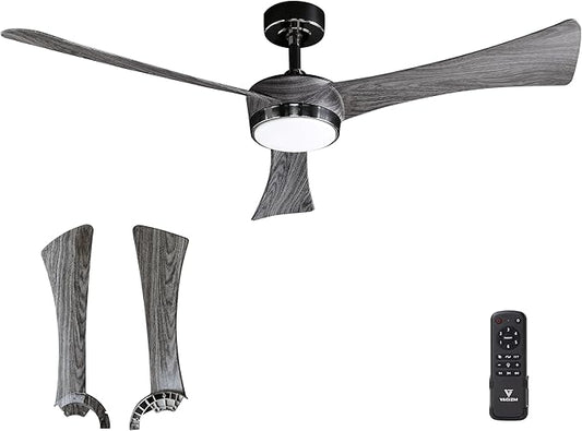 Ceiling Fan 52'' With Light: Modern Remote Control Fans with Water Transfer Printing 3 Blades - Quiet Reversible DC Motor - Outdoor Indoor