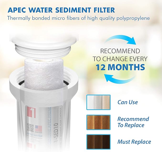 APEC Water Systems 1-SED10 US MADE 5 Micron 10” x 2.5” Sediment Water Filter For Reverse Osmosis System