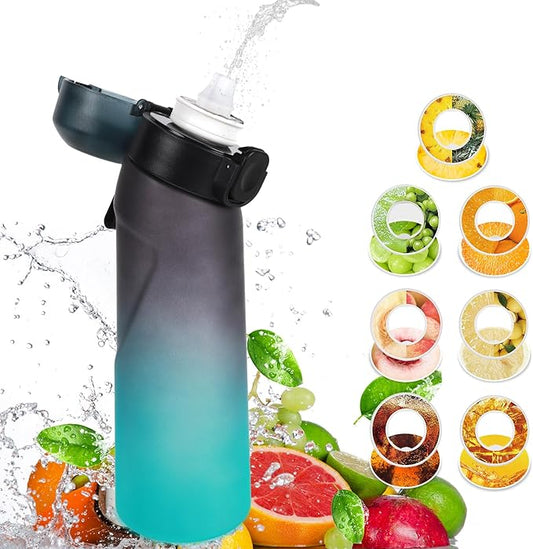 Water Bottle with Flavor Pods 21.9 Oz/650ml Fruit Fragrance Water Bottle Recyclable Sports Air Water Cup Scented Pods for Outdoor (Blue Black)