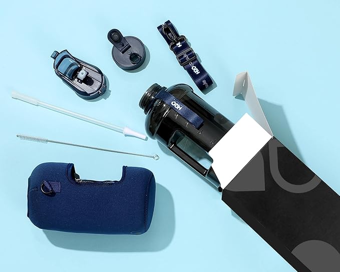 H2O Capsule 2.2L Half Gallon Water Bottle with Storage Sleeve and Covered Straw Lid – BPA Free Large Reusable Drink Container with Handle - Big Sports Jug, 2.2 Liter (74 Ounce)