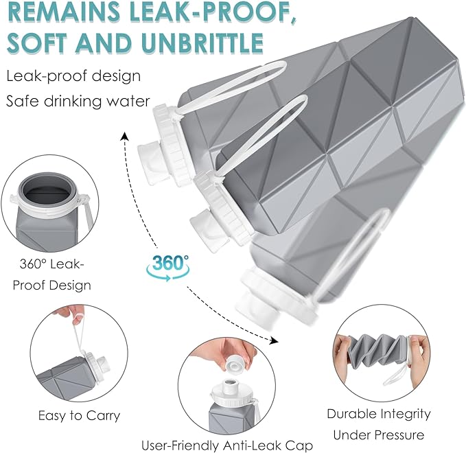 SPECIAL MADE Collapsible Water Bottles Cups Leakproof Valve Reusable BPA Free Silicone Foldable Travel Water Bottle Cup for Gym Camping Hiking Travel Sports Lightweight Durable