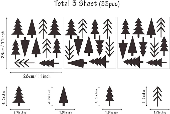 Small Pine Tree Wall Sticker Vinyl Black Tree Wall Decals Forest Tree Wall Stickers Woodland Tree Decals Peel and Stick Pine Tree Wall Decals for Nursery Kids Room Bedroom Decor
