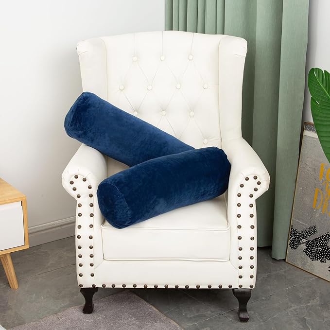 Body Pillow, Memory Foam Body Pillows for Adults Sleeping, Decorative Bolster Pillow for Bed & Couch, Long Cylinder Tube Round Pillow, 24x7.87 Inches, Set of 2 (Navy Blue)