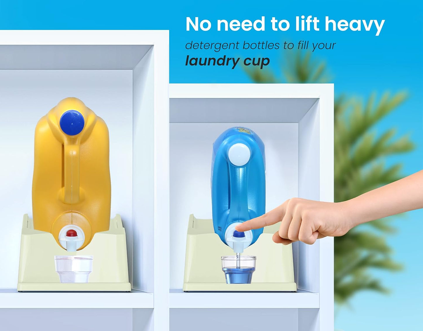 Skywin Laundry Detergent Holder Stand with Tray, Laundry Detergent Stand with Non-Slip Rubber Feet for Washing Space Organization, Easy Pour (Green)