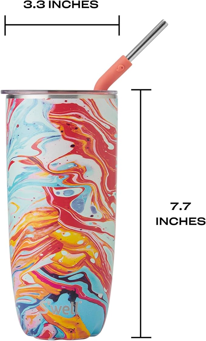 S'well Stainless Steel Tumbler with Straw and Slide-Open Lid, 24oz, Marble Swirl, Triple Layered Vacuum Insulated Containers Keeps Drinks Cold for 18 Hours and Hot for 5, BPA Free