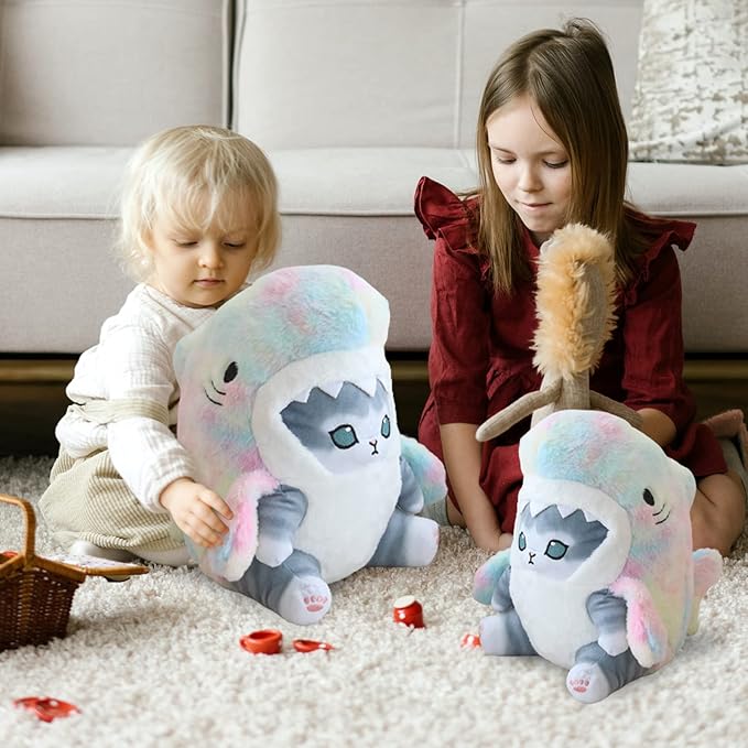 Kawaii Shark Cat Plush Toy Stuffed Animal Doll, Cute Soft Pillow Stress Release Hugs Toys Christmas Halloween Birthday Gifts for Kids Boys Girl Best Gift (Colorful - Gray,15 inch)