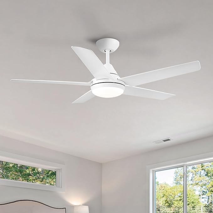 NicBex Ceiling Fan 48 Inch Modern Ceiling Fans with Integrated LED Light and Remote Control Double Finish Ceiling Fan with 5 Blades for Living Room, Bedroom, White