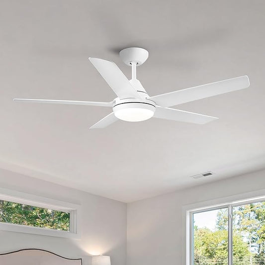 NicBex Ceiling Fan 48 Inch Modern Ceiling Fans with Integrated LED Light and Remote Control Double Finish Ceiling Fan with 5 Blades for Living Room, Bedroom, White