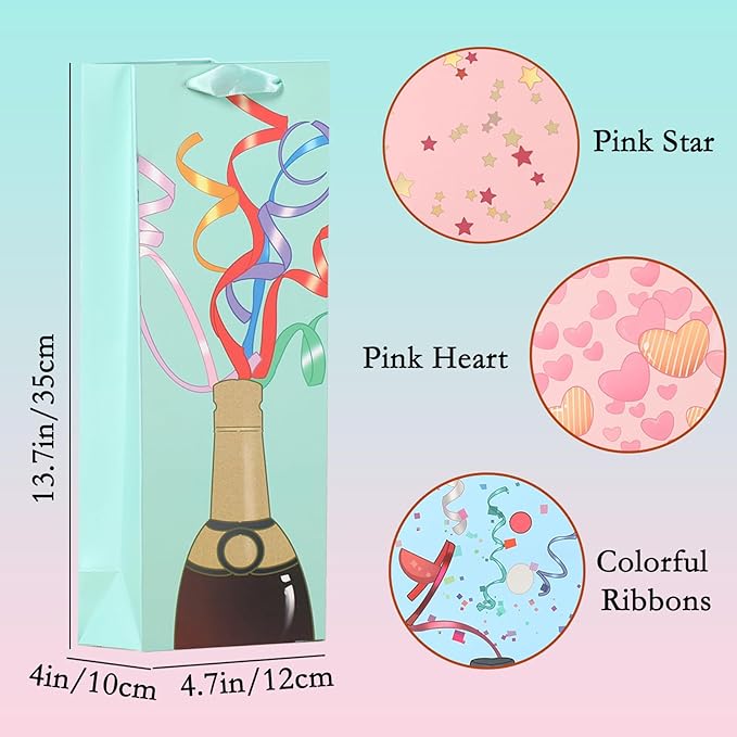 SHIPKEY 12 Pack of Wine Gift Bags, 4-Colored Bags Bulk for Wine Bottles, 13.7in Wine Bottle Bags for Thanksgiving, Halloween, Easter Day, Graduations, Weddings, Christmas, and Mother's Day